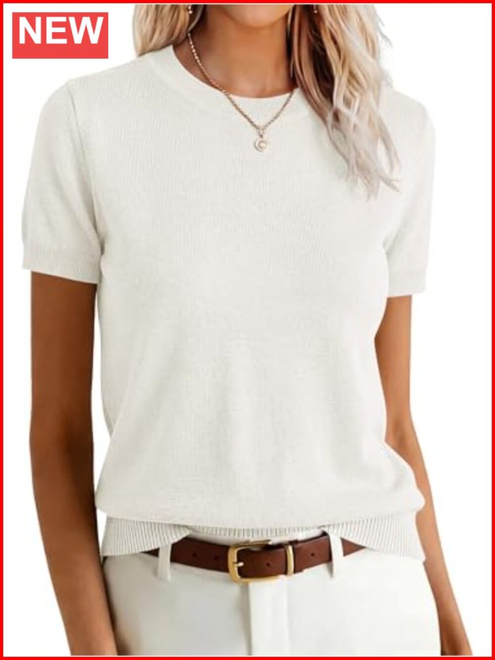Women's Short Sleeve Wool Blend Knit Sweater Crew Neck Pullover
